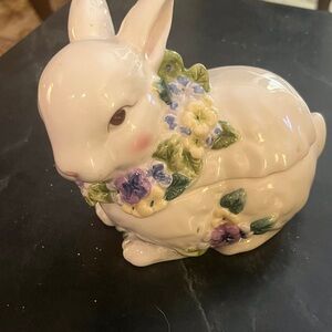 Floral Ceramic Bunny Trinket Box
